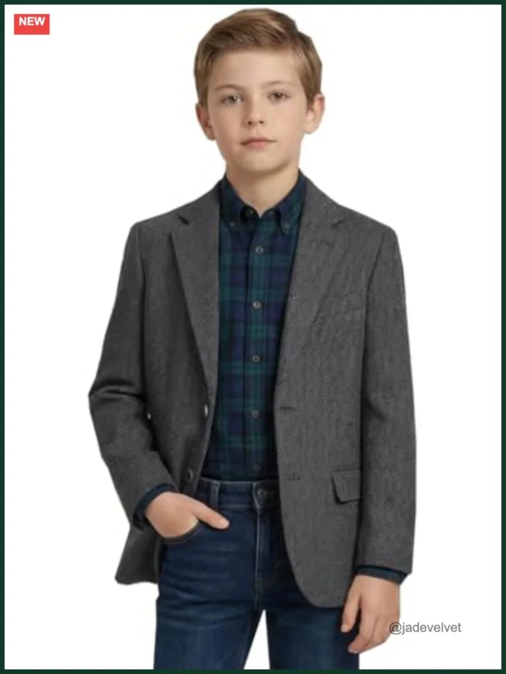 Boy's Tweed Blazer Sport Coat Formal Retro Jacket Notch Lapel Button